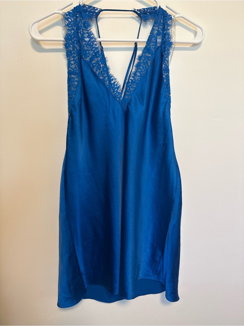 Victoria's Secret Blue Satin Lace-Trim Chemise
